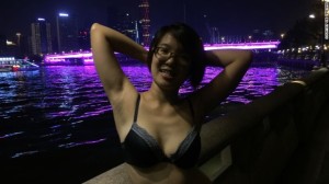 Wei Tingting who was arrested in March, joined her friends showing off under arm hair along the Zhujiang River in Guangzhou