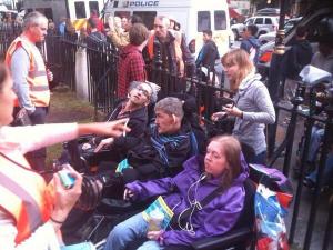 Disabled people protest against the closure of the Independent Living Fund.